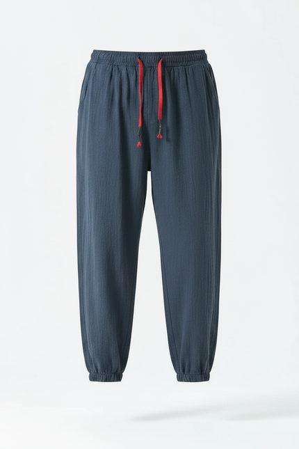 Pantalon Japonais Coton Lin Ample Sarouel Décontracté - Marine - vue 3