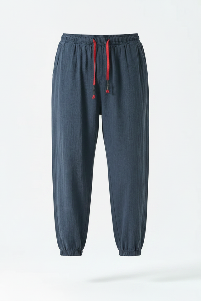 Pantalon Japonais Coton Lin Ample Sarouel Décontracté - Marine - vue 3