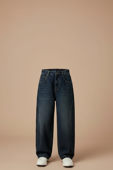 Pantalon Japonais Denim Bleu Ample Enfant Décontracté - Marine Jean - vue 3