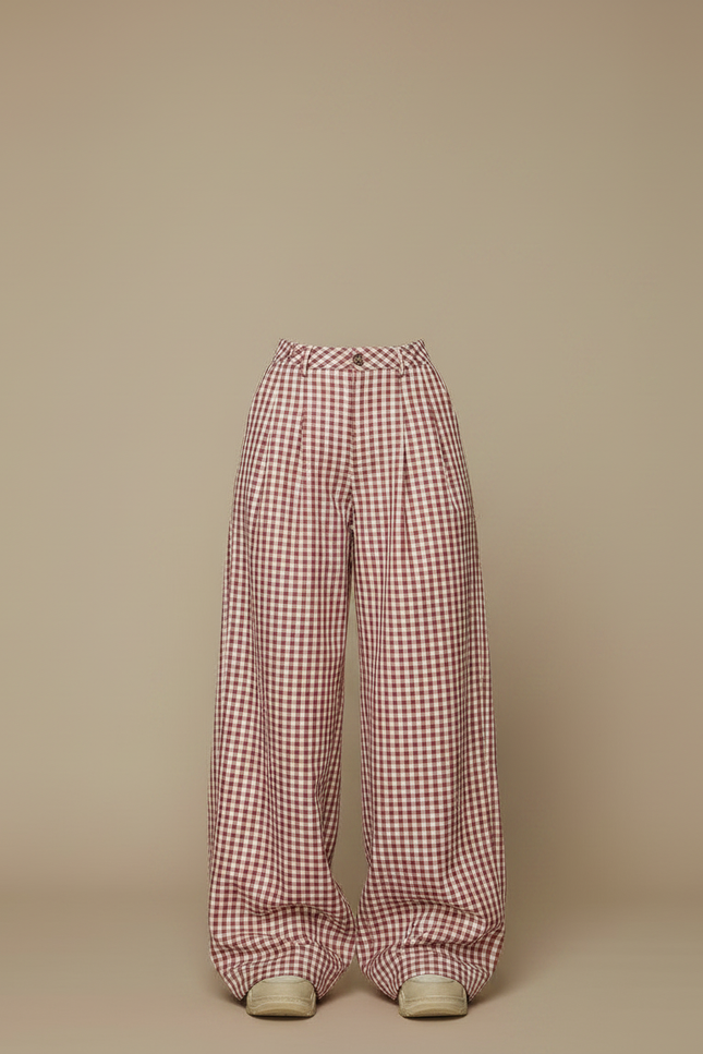Pantalon Japonais Carreaux Rouges Ample Streetwear Y2K - Bordeaux Coton - vue 3