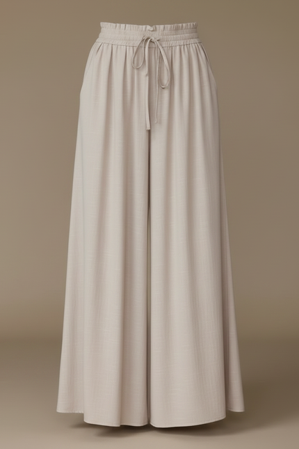 Pantalon Japonais Beige Fluide Ample Cordon Élégant - Lin - vue 3