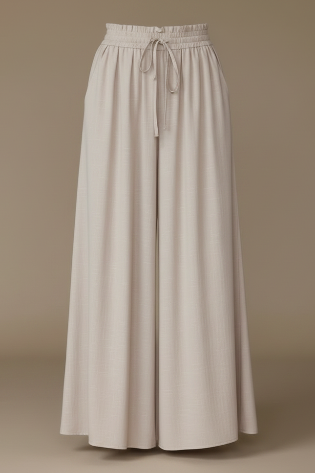 Pantalon Japonais Beige Fluide Ample Cordon Élégant - Lin - vue 3