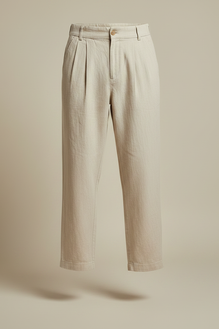 Pantalon Japonais Lin Plissé Beige Ample Décontracté Homme - vue 3