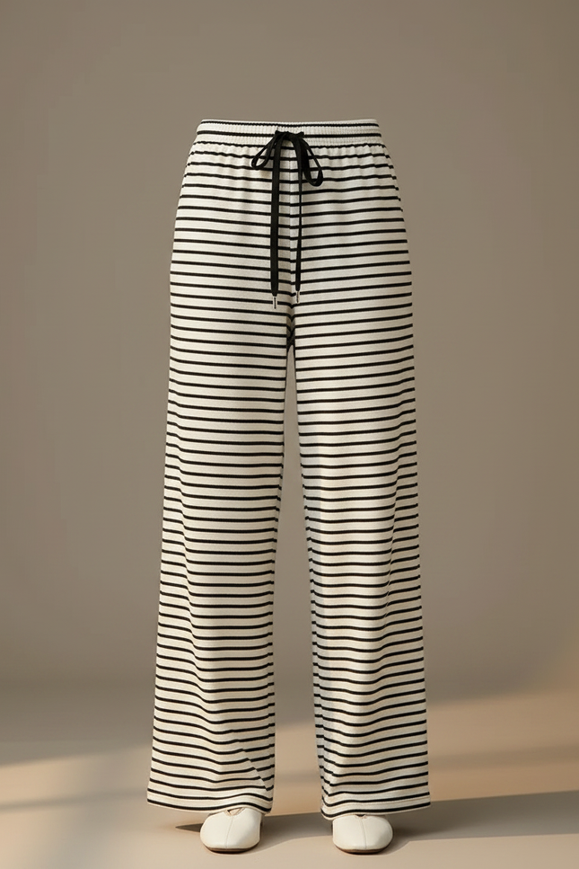 Pantalon Japonais Rayé Ample Fluide Confortable Femme - Imprimé Maille - vue 3