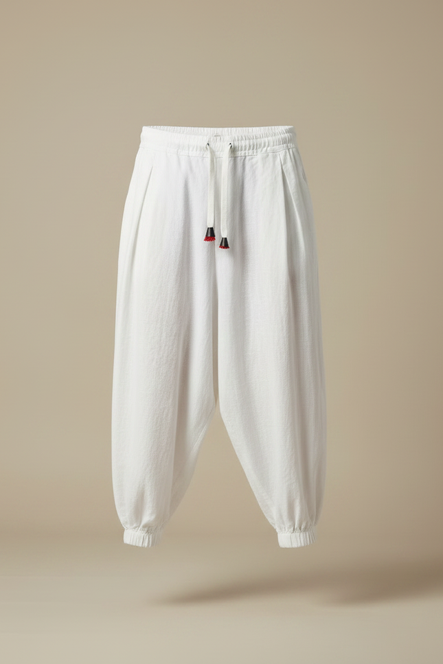Pantalon Japonais Harem Blanc Coton Lin Ample - vue 3