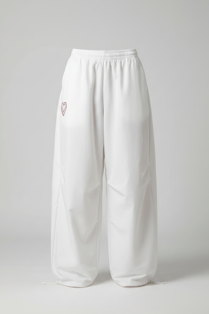 Pantalon Japonais Blanc Ample Cœur Décontracté Sportif - Polyester - vue 3