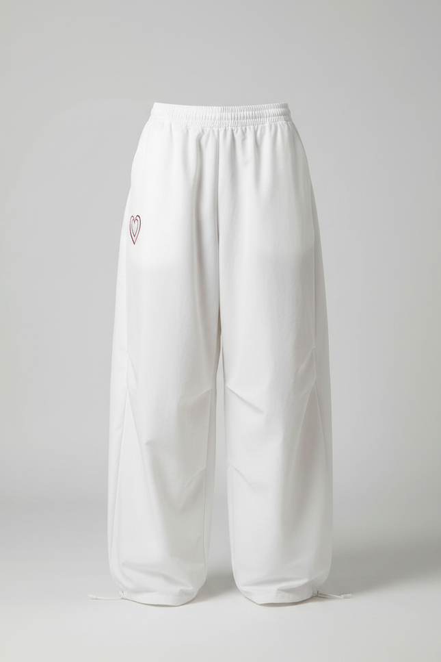 Pantalon Japonais Blanc Ample Cœur Décontracté Sportif - Polyester - vue 3