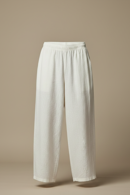 Pantalon Japonais Crème Ample Lin Décontracté Cordon - Beige - vue 3