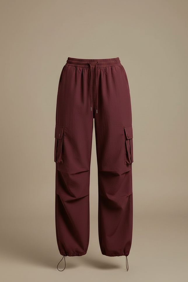 Pantalon Japonais Cargo Bordeaux Ample Décontracté Femme - Polyester - vue 3