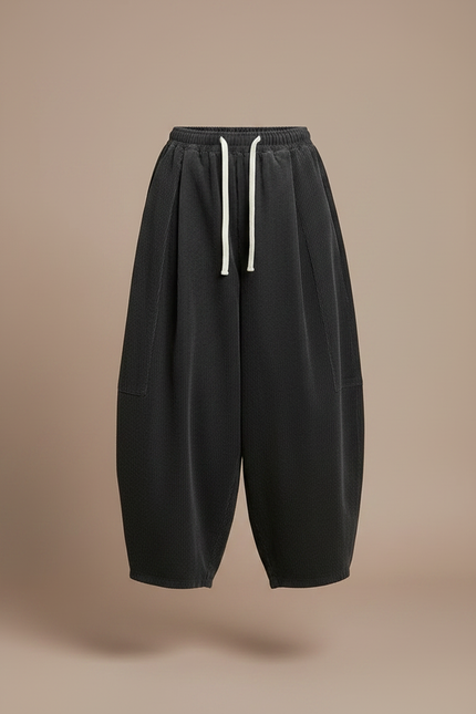 Pantalon Japonais Noir Côtelé Ample Confortable Décontracté - Cordé - vue 3