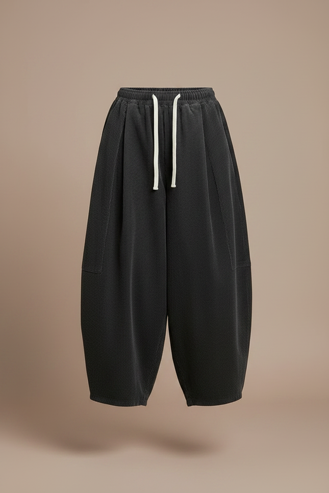 Pantalon Japonais Noir Côtelé Ample Confortable Décontracté - Cordé - vue 3