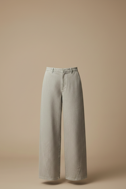 Pantalon Japonais Gris Clair Ample Droit Taille Haute - Jean - vue 3