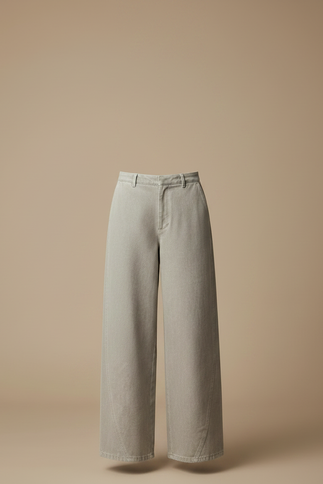 Pantalon Japonais Gris Clair Ample Droit Taille Haute - Jean - vue 3