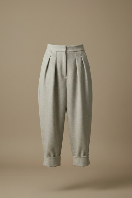 Pantalon Japonais Gris Laine Plissé Ample Femme - vue 3
