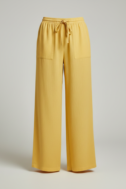 Pantalon Japonais Jaune Ample Lin Confortable Décontracté - vue 3
