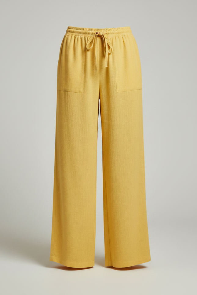 Pantalon Japonais Jaune Ample Lin Confortable Décontracté - vue 3