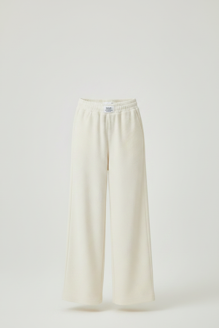 Pantalon Japonais Crème Côtelé Ample Droit Doux - Beige Cordé - vue 3