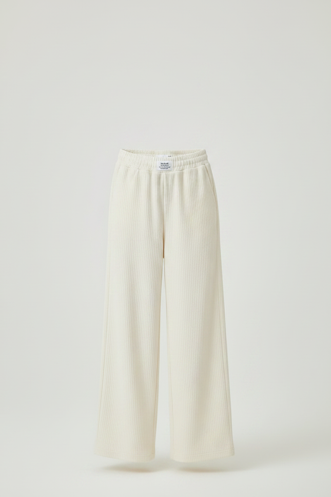 Pantalon Japonais Crème Côtelé Ample Droit Doux - Beige Cordé - vue 3