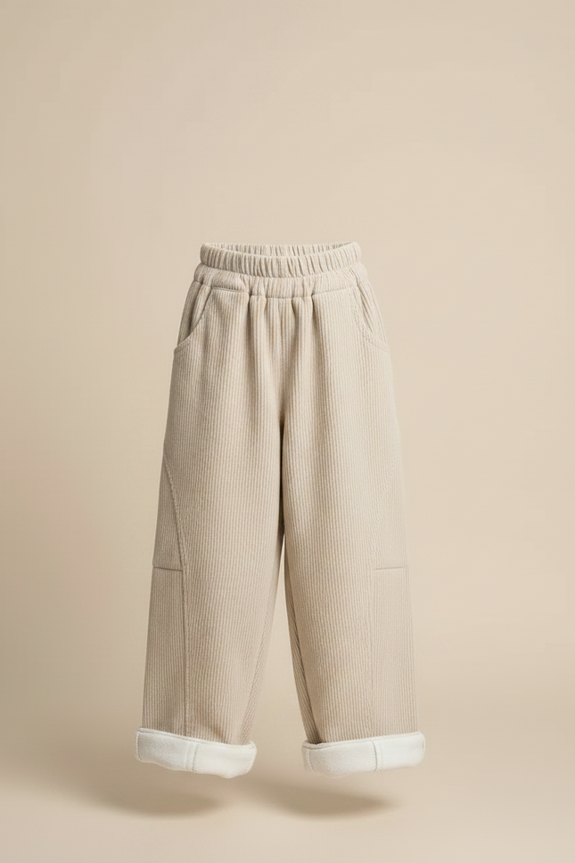 Pantalon Japonais Beige Côtelé Ample Décontracté Confortable - Cordé - vue 3