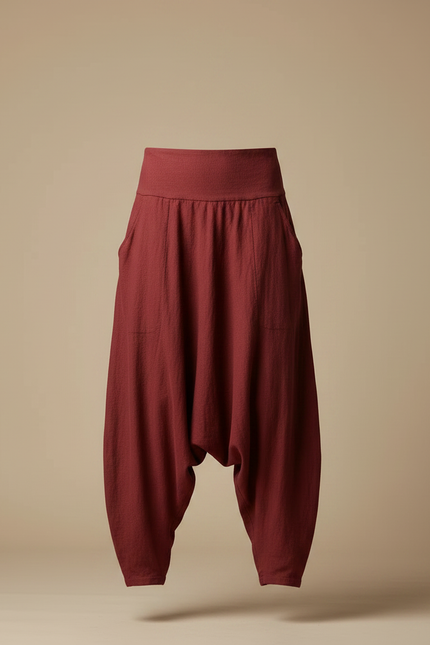 Pantalon Japonais Sarouel Rouge Ample Lin Homme Confortable - vue 3