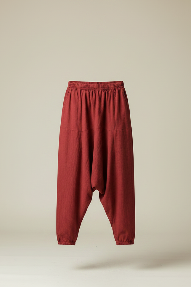 Pantalon Japonais Sarouel Rouge Lin Ample Décontracté Homme - vue 3