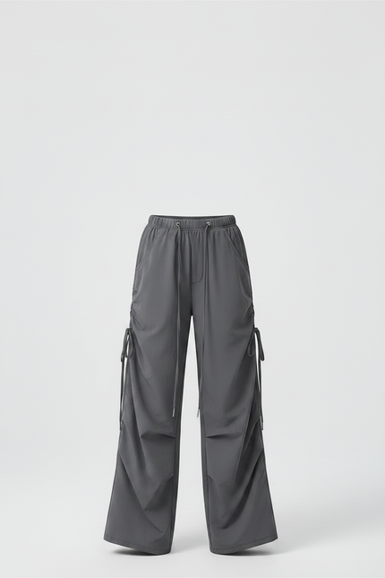 Pantalon Japonais Cargo Gris Ample Décontracté Fille - Polyester - vue 3