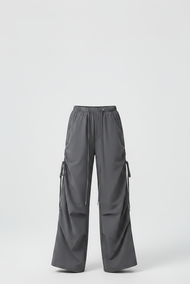 Pantalon Japonais Cargo Gris Ample Décontracté Fille - Polyester - vue 3