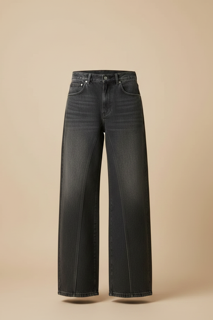 Pantalon Japonais Denim Gris Ample Fendu Unisexe - Jean - vue 3
