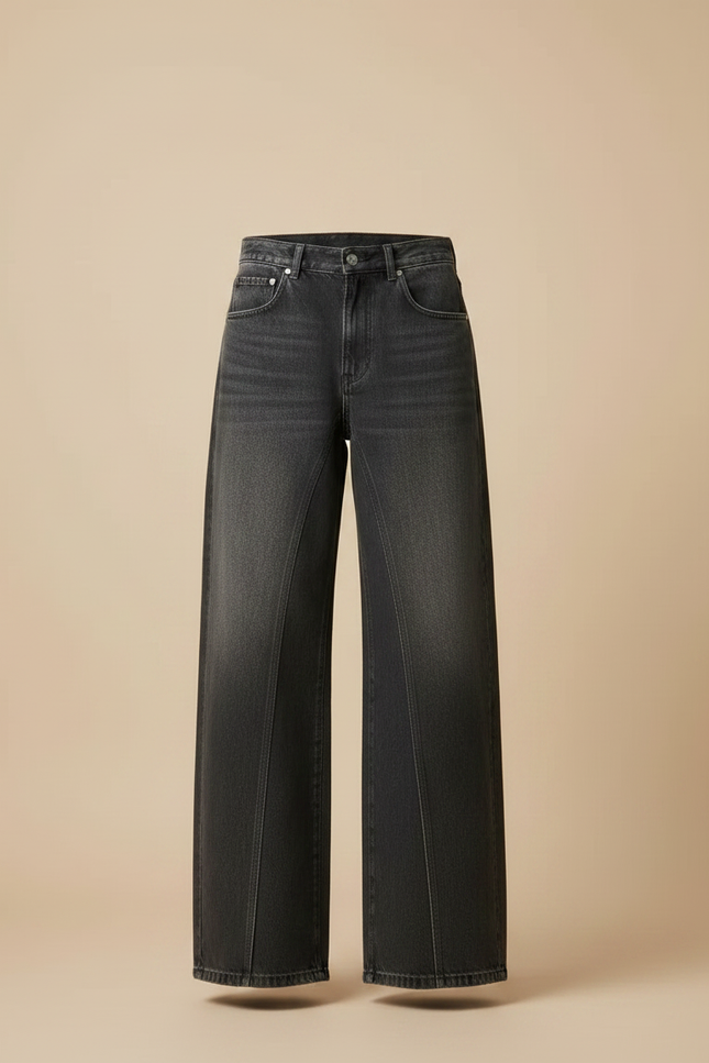 Pantalon Japonais Denim Gris Ample Fendu Unisexe - Jean - vue 3