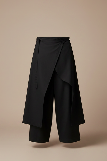 Pantalon Japonais Noir Ample Asymétrique Superposé Unisexe - Gabardine - vue 3