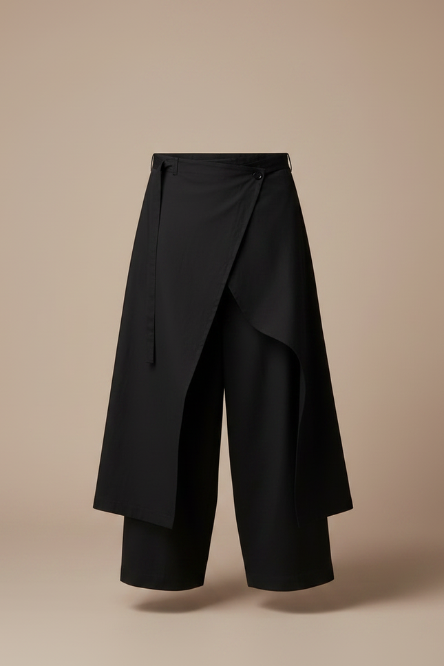 Pantalon Japonais Noir Ample Asymétrique Superposé Unisexe - Gabardine - vue 3