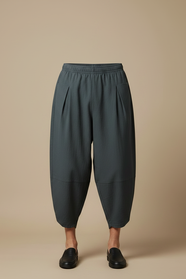 Pantalon Japonais Sarouel Ample Gris Décontracté Homme - Vert Lin - vue 3