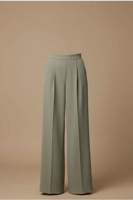 Pantalon Japonais Vert Ample Fluide Taille Haute Élégant - Kaki Polyester - vue 3