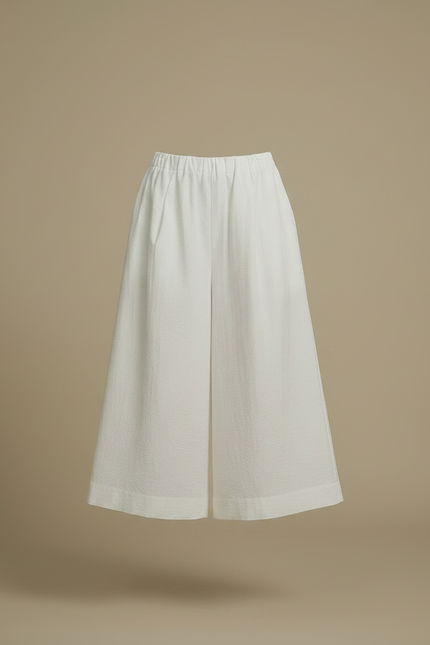 Pantalon Japonais Blanc Fluide Ample Texturé Femme - Lin - vue 3