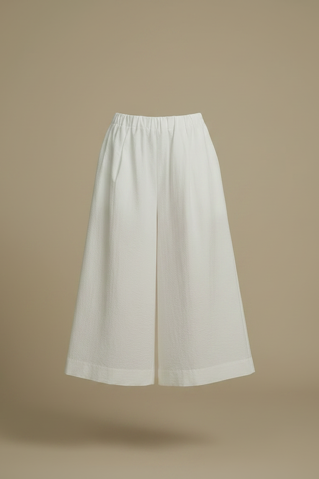 Pantalon Japonais Blanc Fluide Ample Texturé Femme - Lin - vue 3