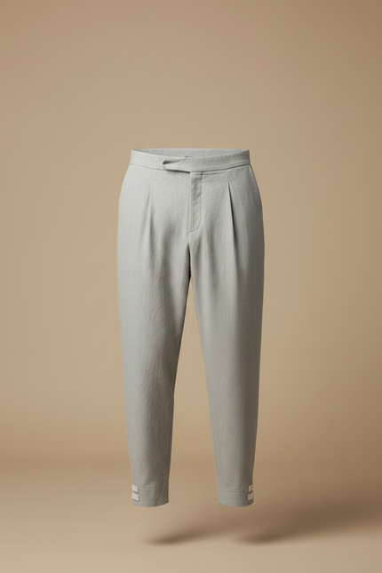 Pantalon Japonais Gris Clair Ample Plissé Décontracté - Lin - vue 3
