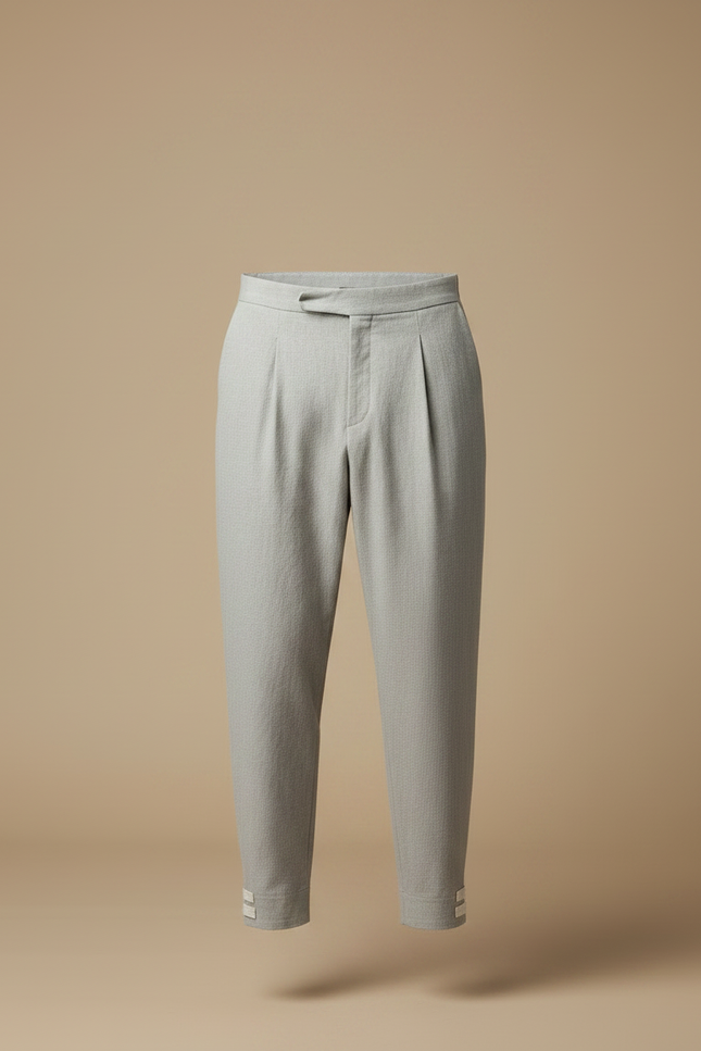 Pantalon Japonais Gris Clair Ample Plissé Décontracté - Lin - vue 3