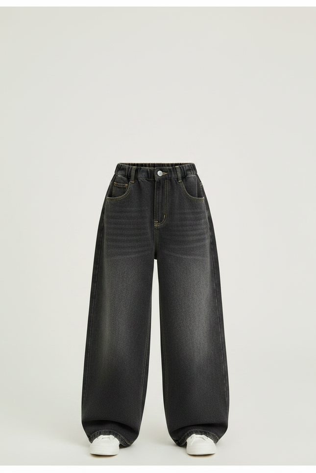 Pantalon Japonais Large Denim Gris Ample Décontracté - Jean - vue 3