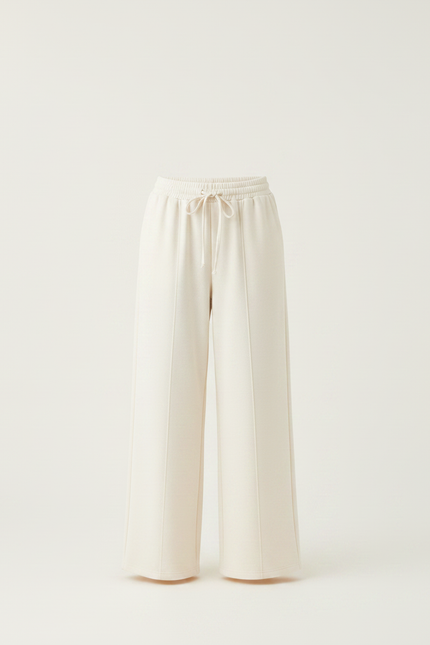 Pantalon Japonais Crème Ample Fluide Cordon Femme - Beige Molleton - vue 3