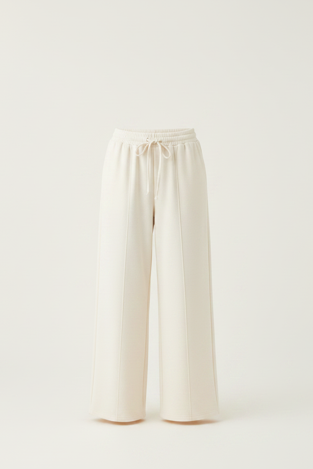 Pantalon Japonais Crème Ample Fluide Cordon Femme - Beige Molleton - vue 3