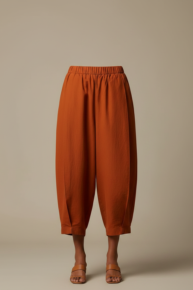 Pantalon Japonais Orange Ample Coton Fluide Élastique Femme - vue 3