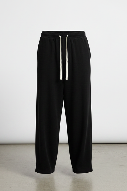 Pantalon Japonais Noir Ample Cordon Décontracté Confortable - Molleton - vue 3