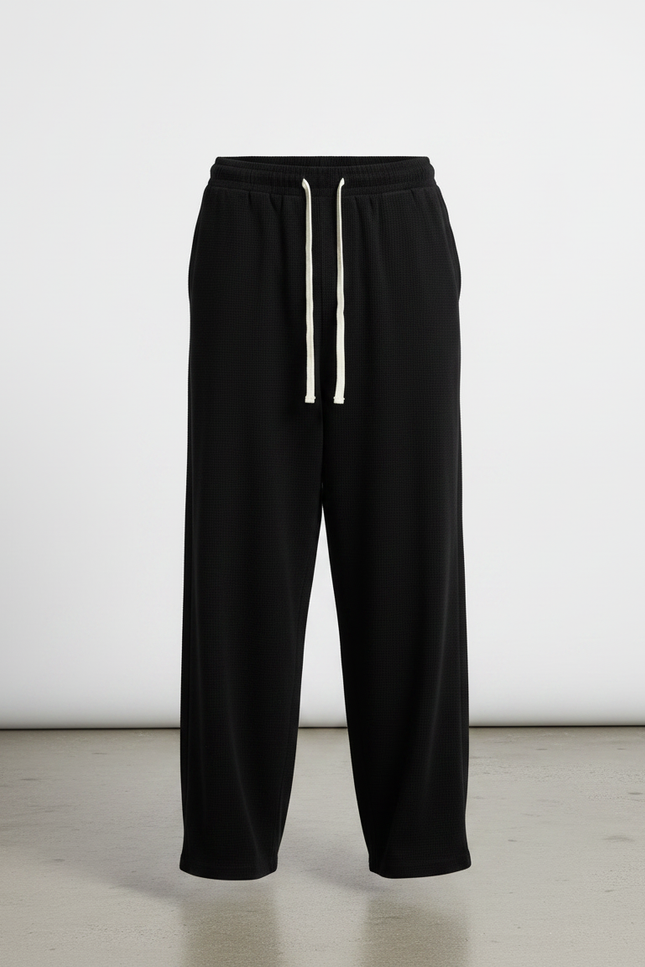 Pantalon Japonais Noir Ample Cordon Décontracté Confortable - Molleton - vue 3