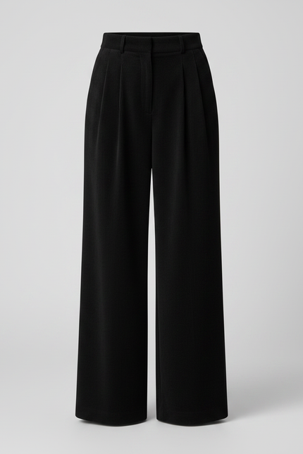 Pantalon Japonais Noir Côtelé Ample Plissé Élégant - Cordé - vue 3