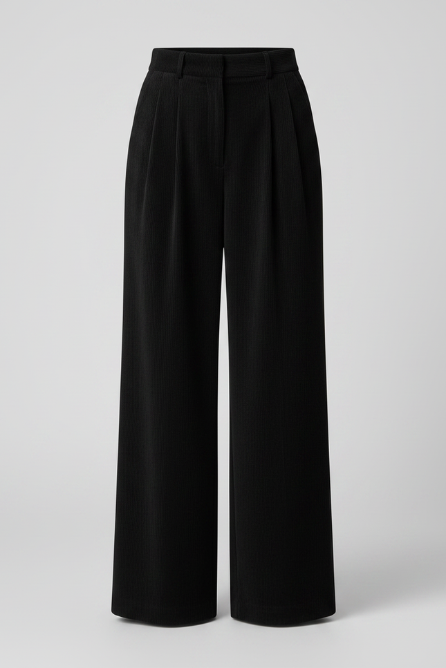 Pantalon Japonais Noir Côtelé Ample Plissé Élégant - Cordé - vue 3