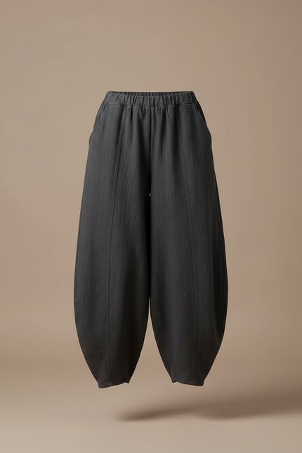 Pantalon Japonais Gris Ample Lin Fluide Femme - vue 3