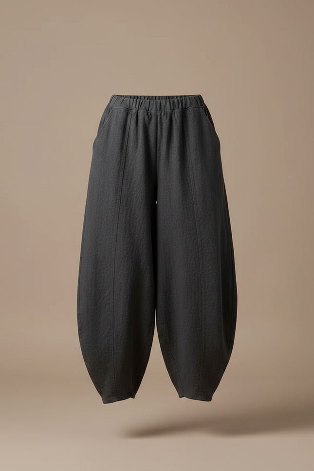 Pantalon Japonais Gris Ample Lin Fluide Femme - vue 3