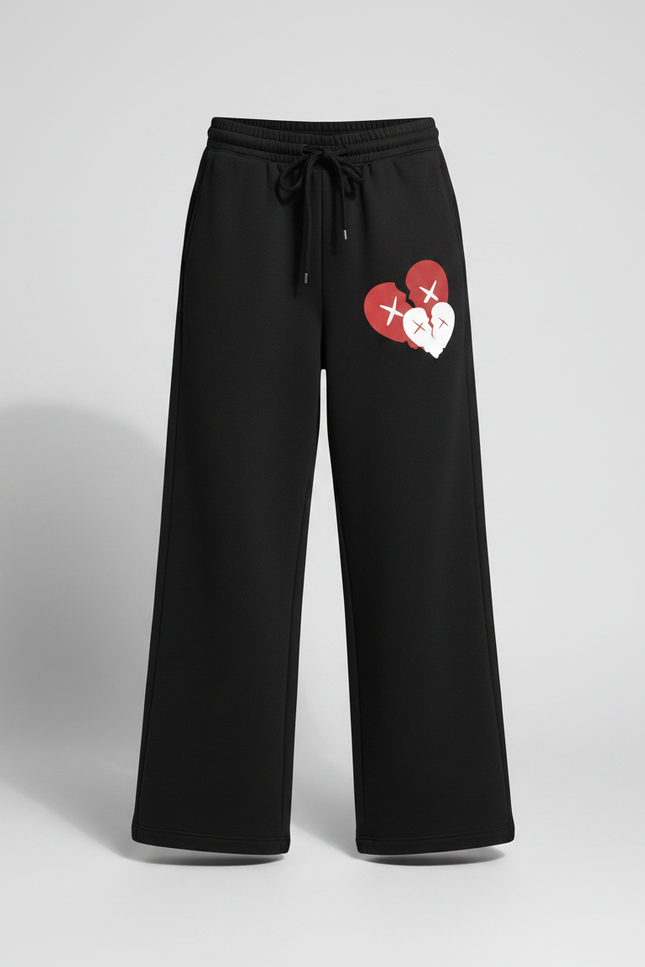 Pantalon Japonais Noir Large Coeurs Cassés Molleton - vue 3
