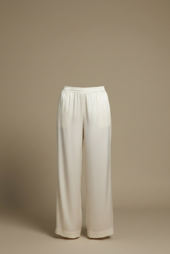 Pantalon Japonais Crème Fluide Satin Large Élégant - Blanc - vue 3