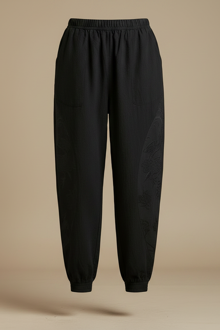Pantalon Japonais Noir Ample Coton Dragon Brodé - vue 3